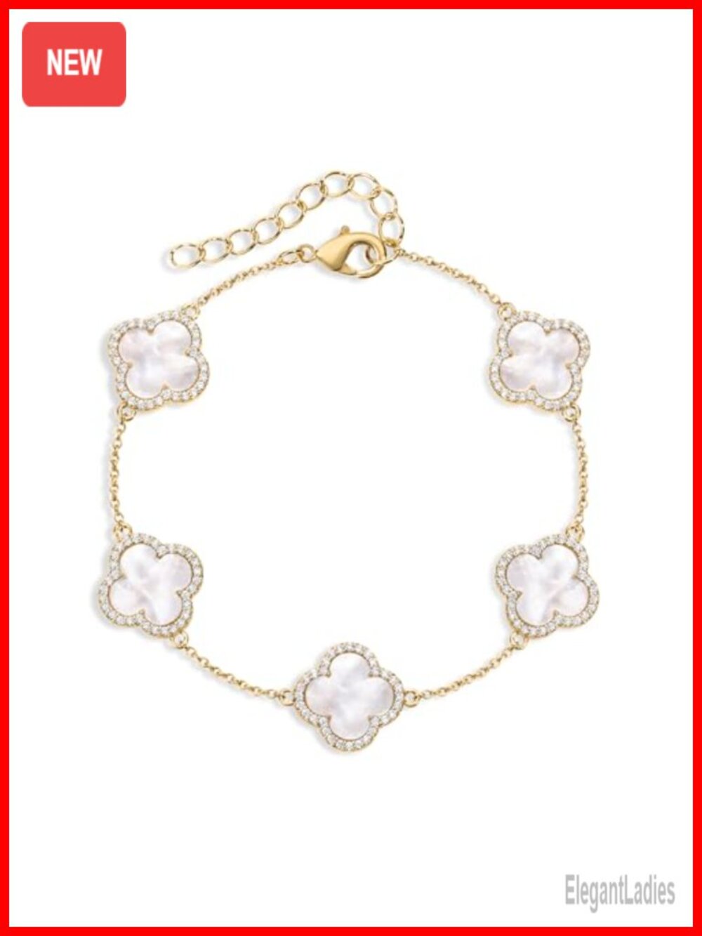 14k Gold Plated Clover Charm Chain Bracelet Adjustable Stackable